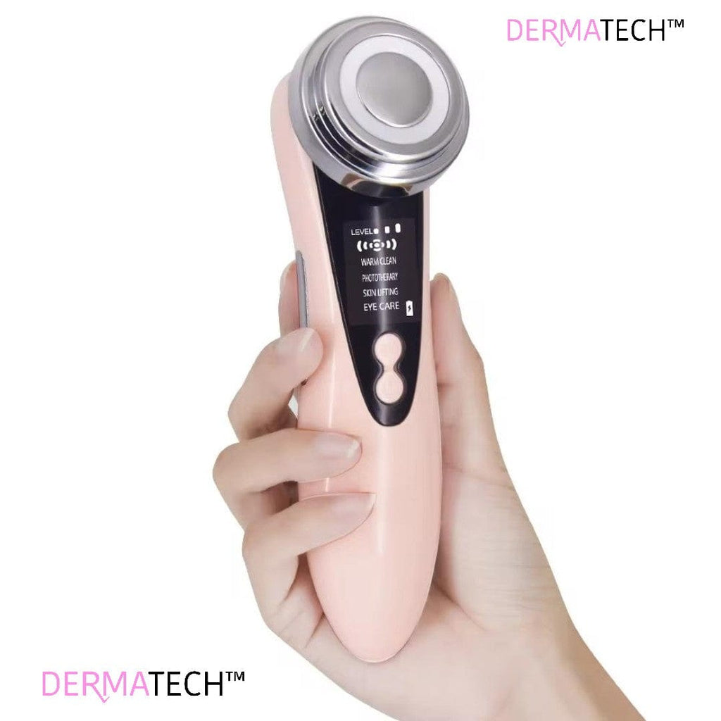 Masajeador facial con frío y calor antiarrugas rosa